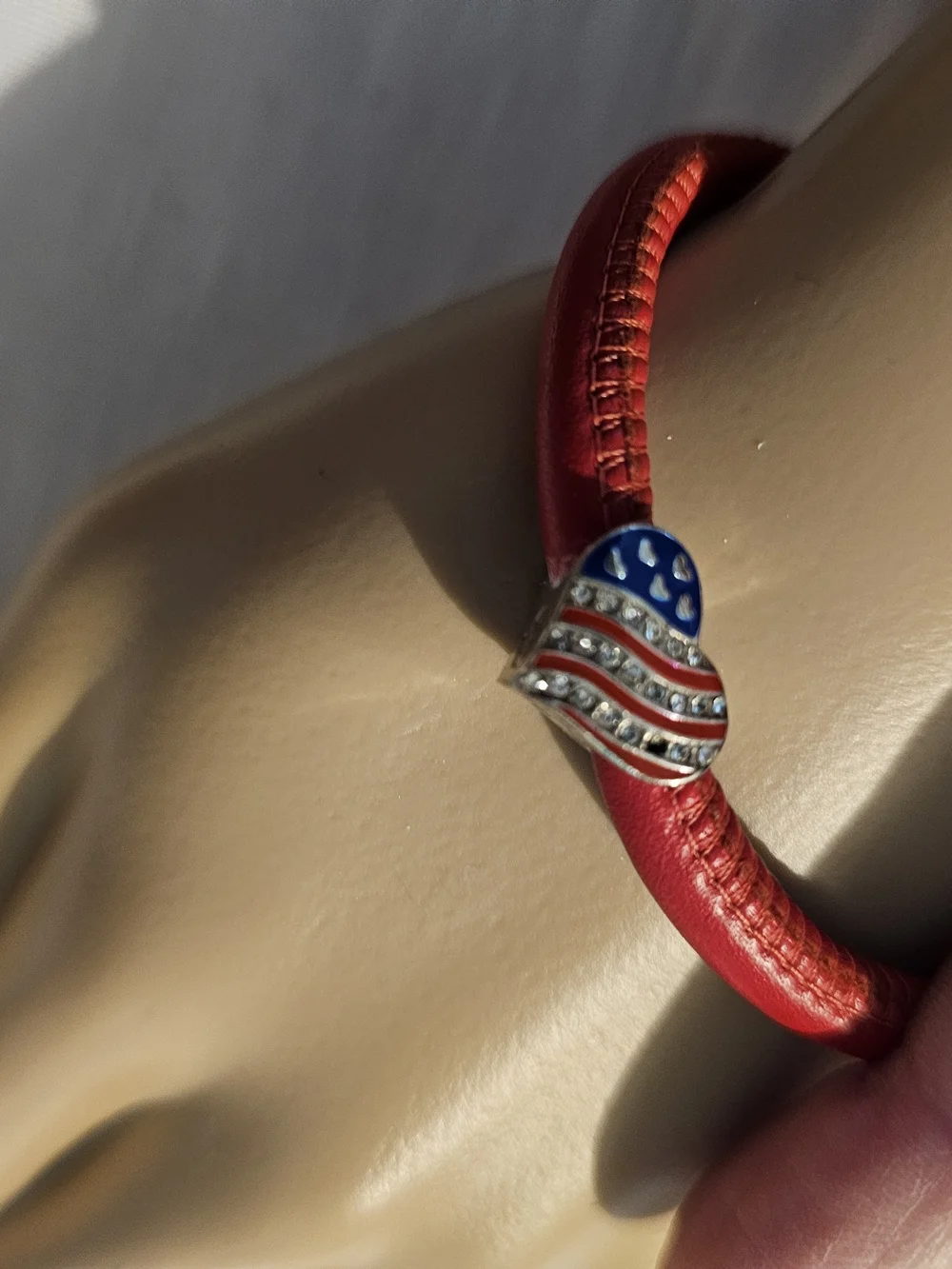 Red Heart Charm Bracelet with American Flag Accent